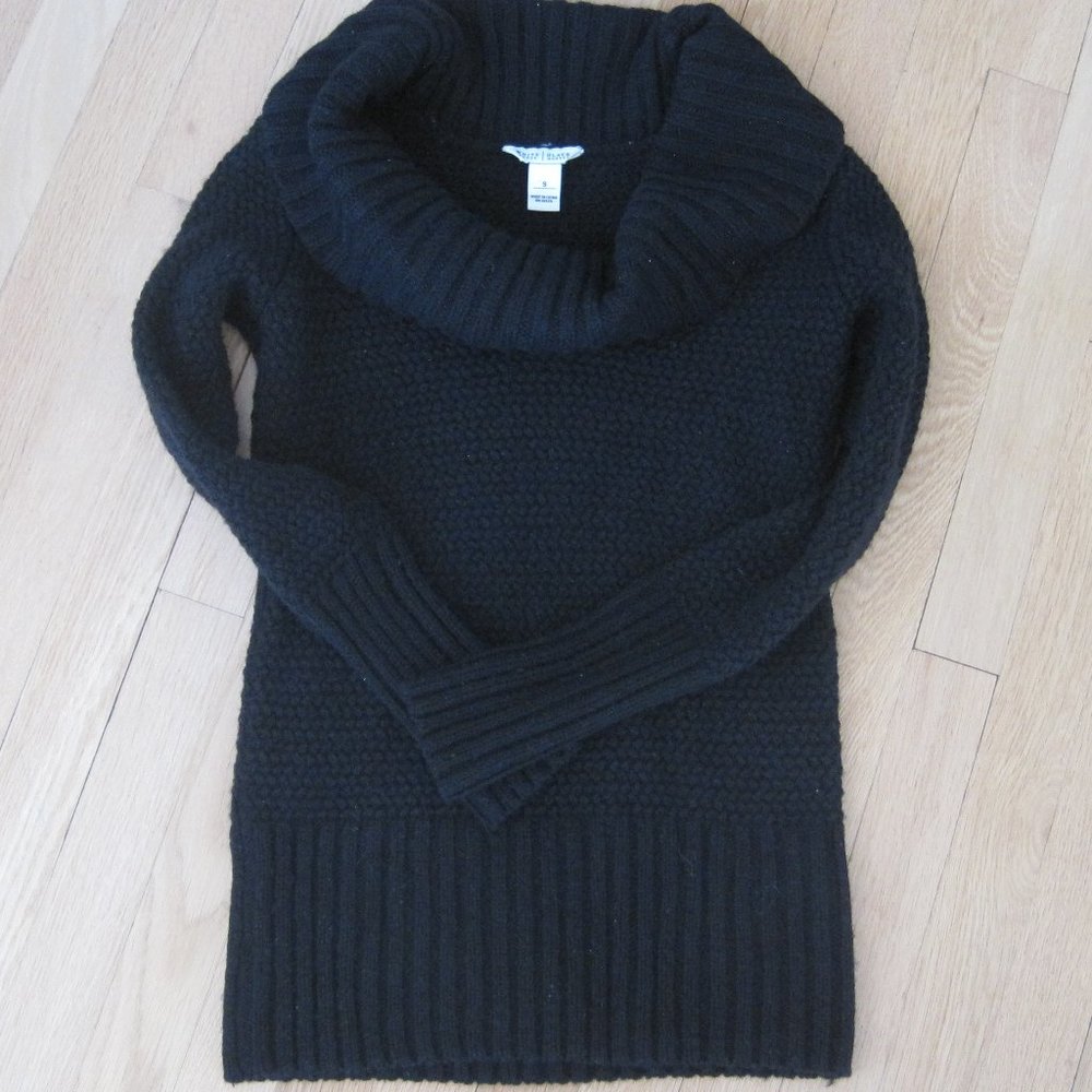 White House Black Market Wide Cowl Neck Knit Wool Tunic Sweater Black Size S